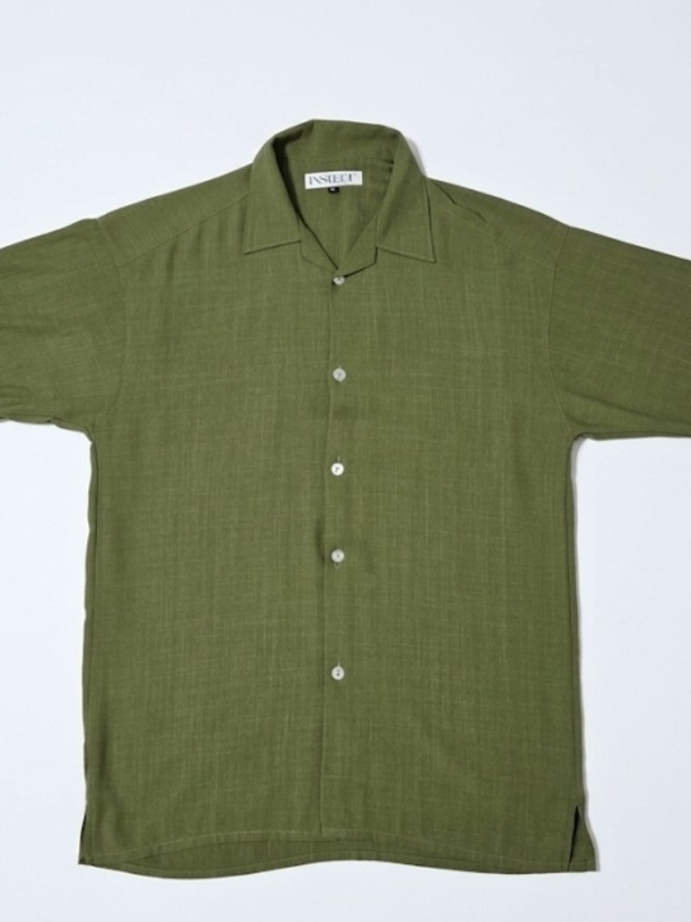 Inserch Linen Olive Green Short Sleeve Button-Up Shirt
